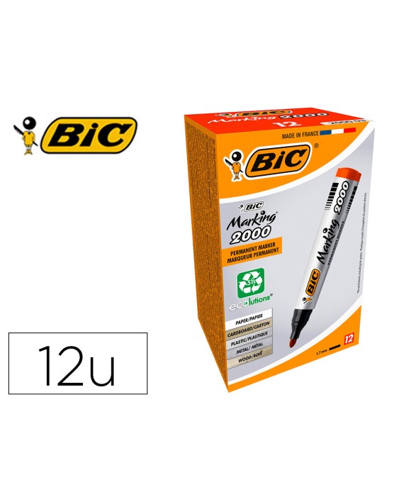 Rotulador bic marcador eco permanente marking 2000 rojo trazo 1,7 mm caja de 12 unidades