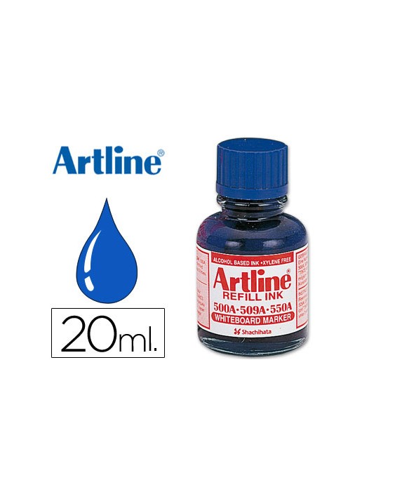 Tinta artline azul para rotulador pizarra blanca 500a bote 20 ml