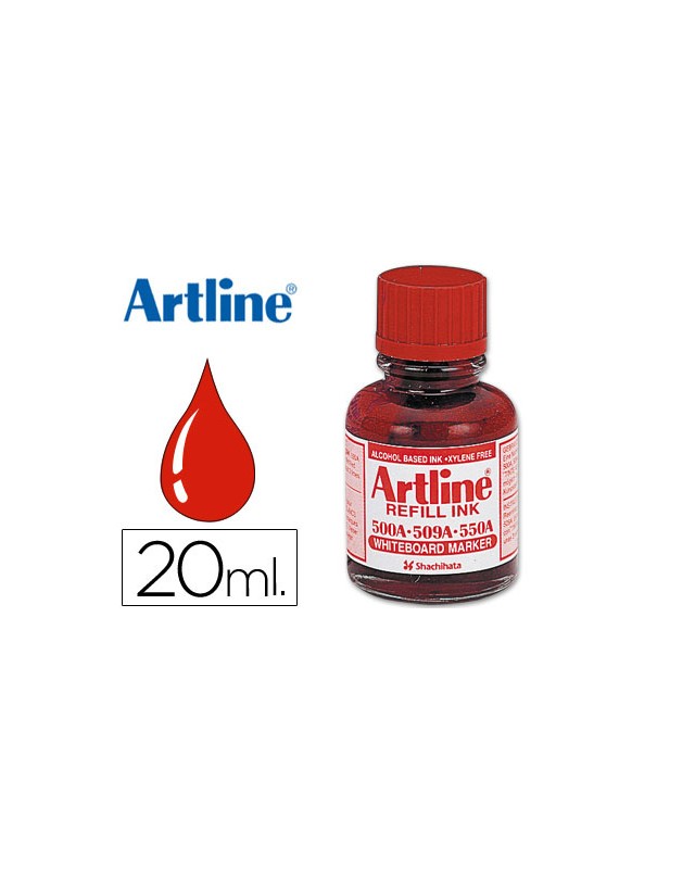 Tinta artline rojo para rotulador pizarra blanca 500a bote 20 ml
