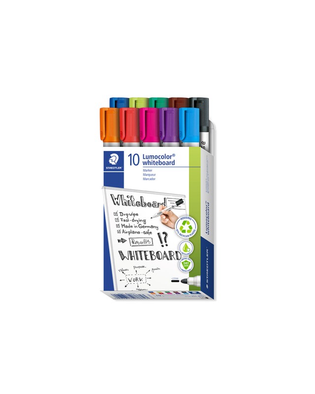 Rotulador staedtler lumocolor 351 para pizarra blanca punta redonda 2 mm recargable caja 10 unidades colores surtidos
