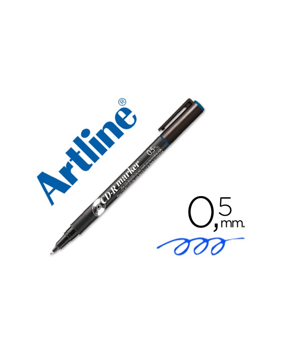 Rotulador artline para cd punta de fibra permanente ek-883 azul -punta redonda 0.5 mm