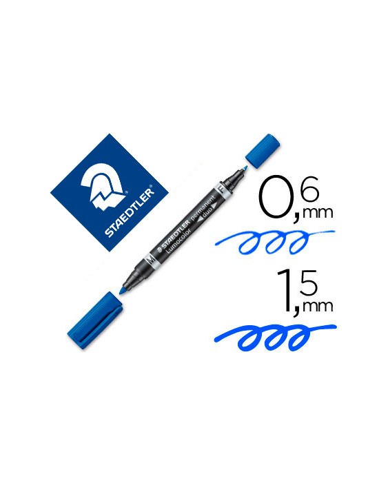 Rotulador staedtler lumocolor permanente duo 348 azul punta f 0,6 mm punta m 1,5 mm