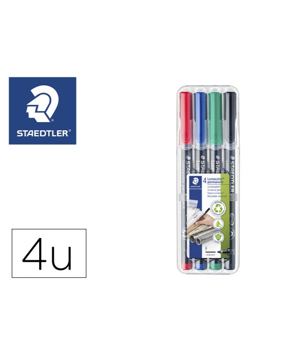 Rotulador staedtler lumocolor retroproyeccion punta de fibra permanente 318 wp estuche 4 colores punta fina
