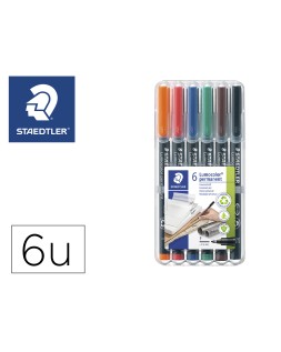 Rotulador staedtler lumocolor retroproyeccion punta de fibra permanente 318 wp estuche 6 colores punta fina