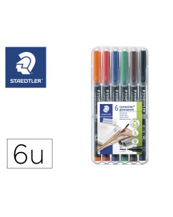 Rotulador staedtler lumocolor retroproyeccion punta de fibra permanente 317 wp estuche 6 colores punta media