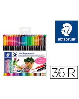 Rotulador staedtler permanente doble punta 3187 estuche de 36 unidades colores surtidos