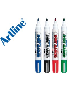 Rotulador artline camiseta ekt-2 negro rojo azul y verde punta redonda 2 mm para uso en camiseta caja de 4 unidades