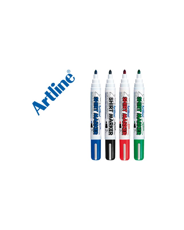 Rotulador artline camiseta ekt-2 negro rojo azul y verde punta redonda 2 mm para uso en camiseta caja de 4 unidades