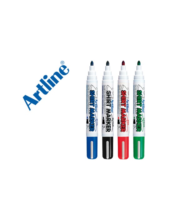 Rotulador artline camiseta ekt-2 negro rojo azul y verde punta redonda 2 mm para uso en camiseta caja de 4 unidades