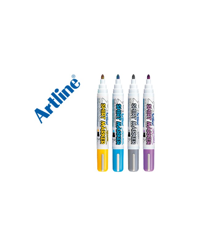 Rotulador artline camiseta ekt-2 amarillo gris celeste y violeta punta redonda 2 mm usoen camiseta caja de 4 unidades