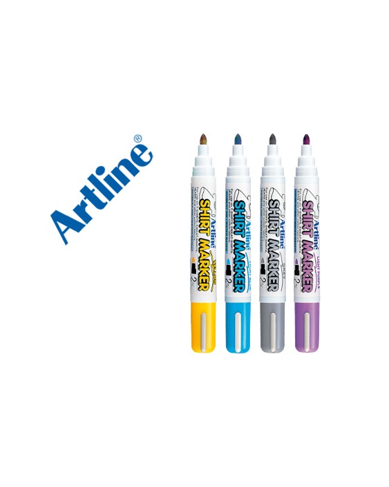 Rotulador artline camiseta ekt-2 amarillo gris celeste y violeta punta redonda 2 mm usoen camiseta caja de 4 unidades