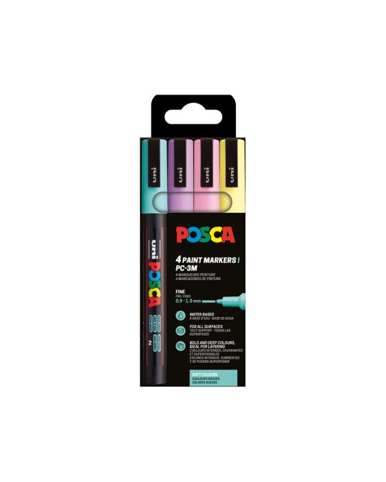 Rotulador uni posca pc-3m/4c estuche de 4 unidades colores pastel surtidos