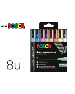 Rotulador uni posca pc-3m/8c marcador de pintura punta conica 0,9-1,3 mm estuche de 8unidades colores suaves