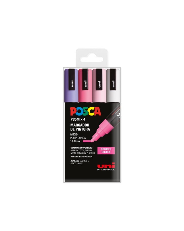Rotulador uni posca pc-5m/4c estuche de 4 unidades colores dulces surtidos