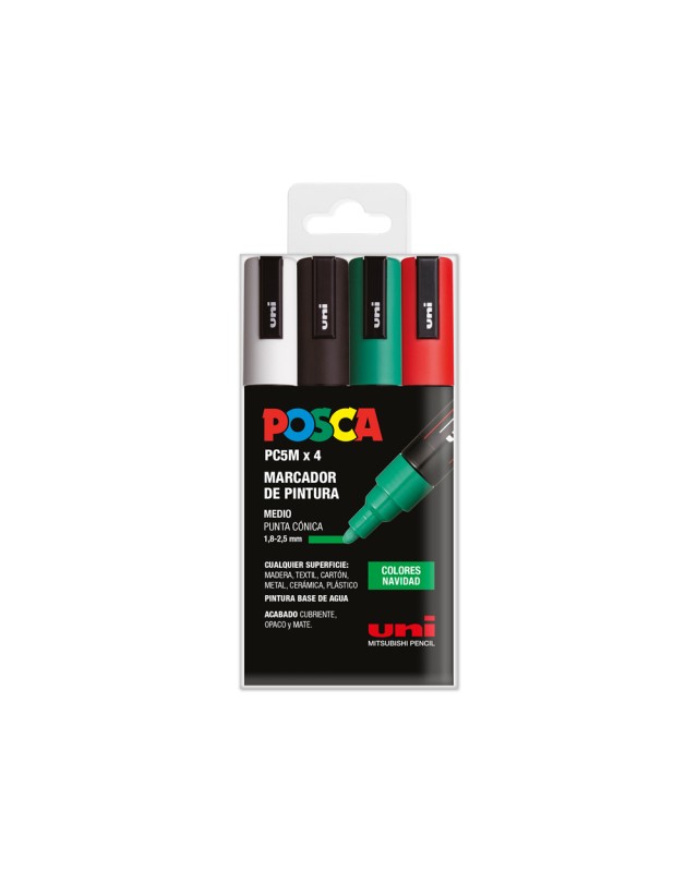 Rotulador uni posca pc-5m/4c estuche de 4 unidades colores navidad surtidos