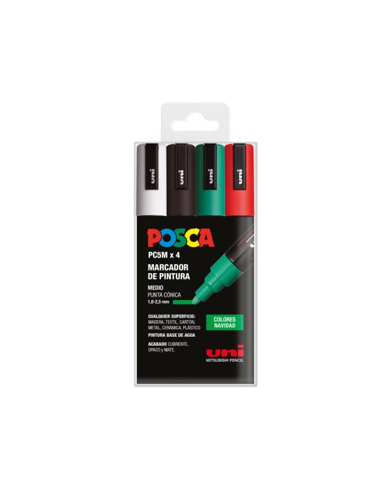 Rotulador uni posca pc-5m/4c estuche de 4 unidades colores navidad surtidos