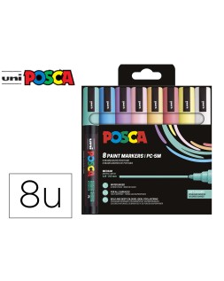 Rotulador uni posca pc-5m/8c marcador de pintura punta conica 1,8-2,5 mm estuche de 8 unidades colores suaves