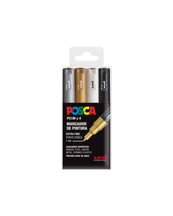Rotulador uni posca pc-1m/4c marcador de pintura punta extrafina 1 mm estuche gswb de 4 unidades surtidas
