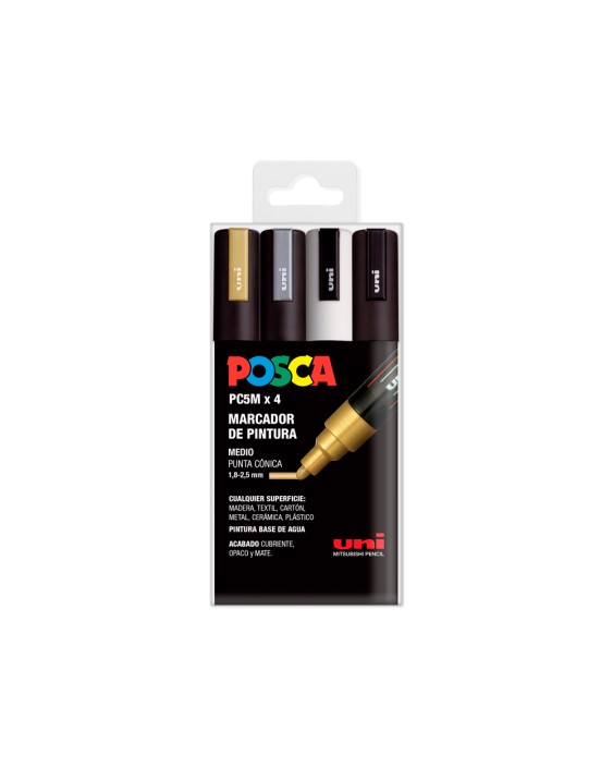 Rotulador uni posca pc-5m/4c marcador de pintura punta conica 1,8-2,5 mm gswb estuche de 4 unidades