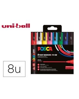 Rotulador uni posca pc-5m/8c marcador de pintura punta conica 1,8-2,5 mm estuche de 8 unidades colores basicos