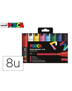 Rotulador uni posca pc-8k/8c marcador de pintura punta biselada 8 mm estuche de 8 unidades colores basicos