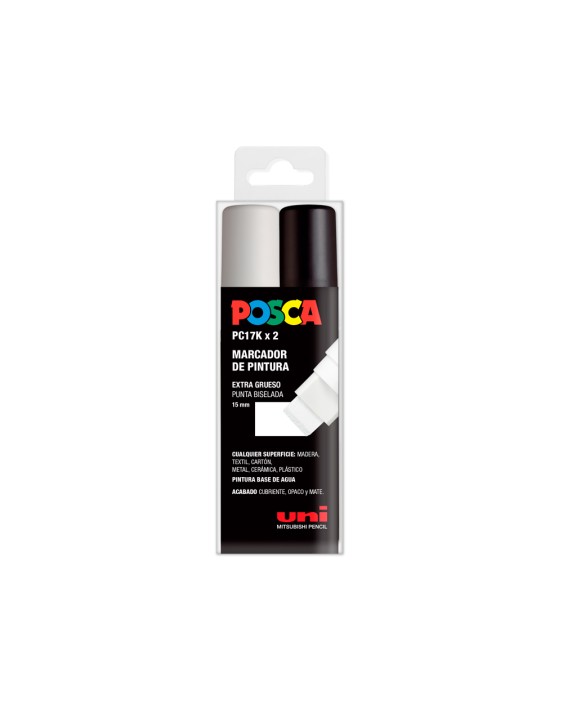 Rotulador uni posca pc-17k/2c marcador de pintura punta biselada 15 mm estuche de 2 unidades blanco/negro