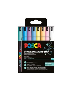 Rotulador uni posca pc-1m marcador de pintura punta extrafina 0,7 mm blister de 8 unidades colores pastel