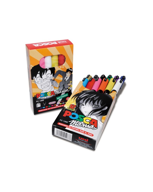Rotulador uni posca mania pc-1mr marcador de pintura punta extrafina 0,7mm caja de 12 unidades colores surtidos