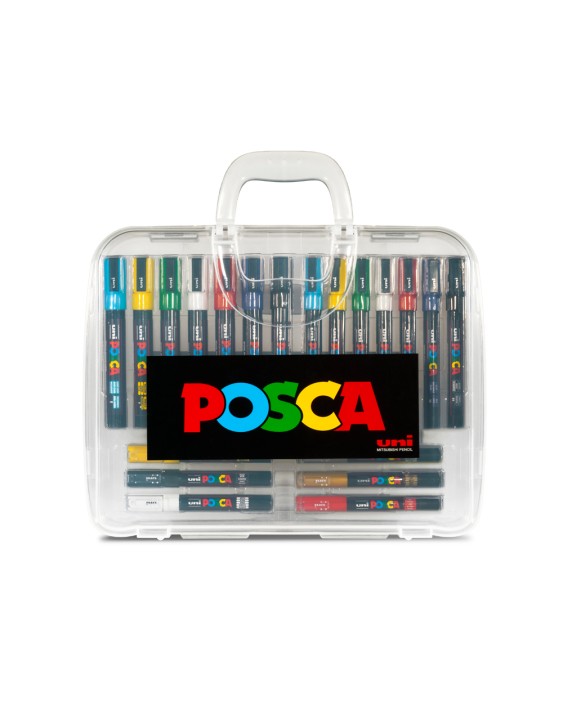 Rotulador uni posca marcador de pintura punta conica maletin pvc de 20 unidades colores surtidos