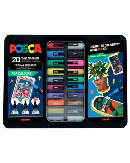 Rotulador uni posca pop colours marcador de pintura punta conica maletin metalico de 20 unidades colores
