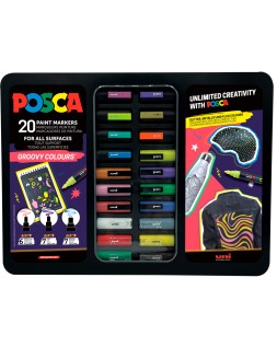Rotulador uni posca groovy colours marcador de pintura punta conica maletin metalico de 20 unidades colores