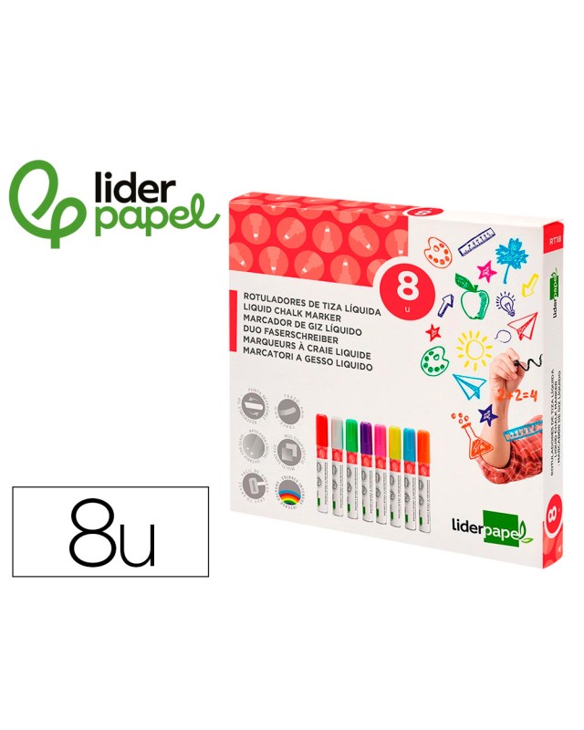 Rotulador liderpapel tiza liquida punta redonda trazo 6 mm caja de 8 unidades colores surtidos