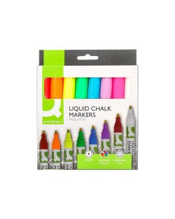 Rotulador q-connect tiza liquida punta redonda trazo 3 mm caja de 8 unidades colores surtidos