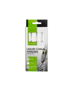 Rotulador q-connect tiza liquida punta redonda trazo 3 mm caja de 4 unidades color blanco