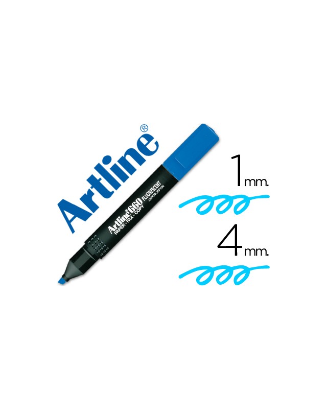 Rotulador artline fluorescente ek-660 azul punta biselada