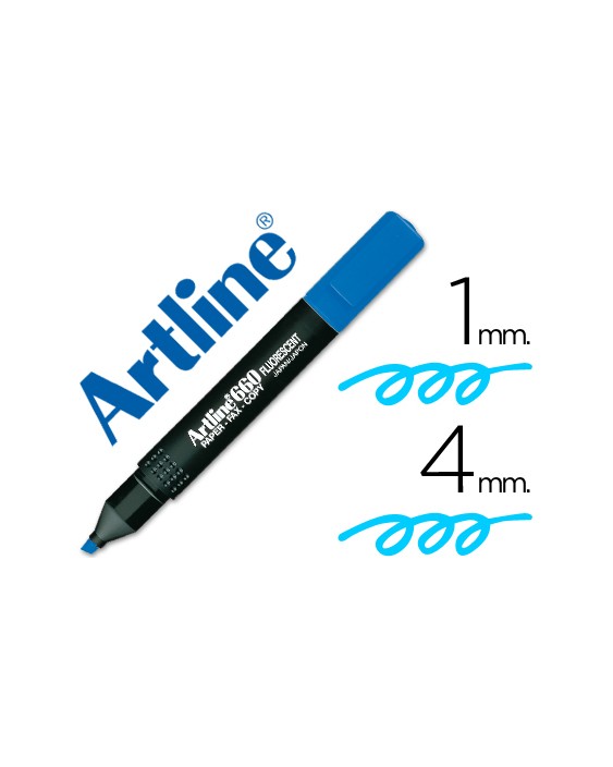 Rotulador artline fluorescente ek-660 azul punta biselada