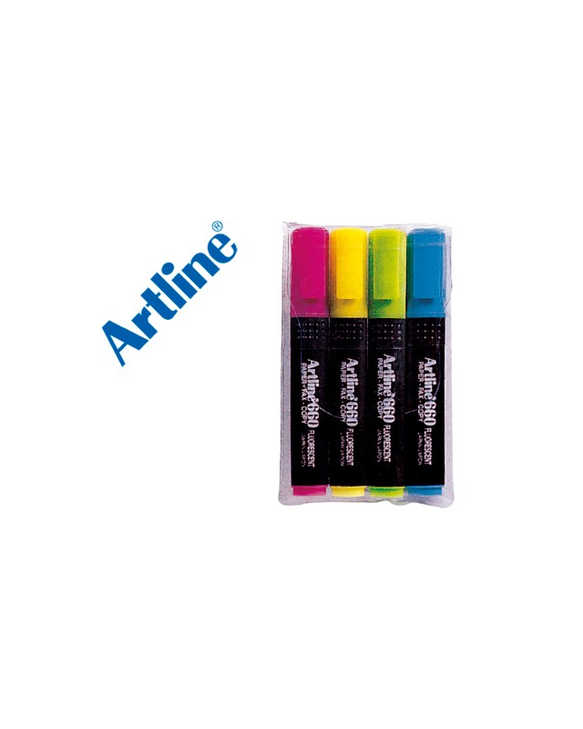 Rotulador artline fluorescente ek-660 punta biselada bolsa de 4 unidades colores surtidos