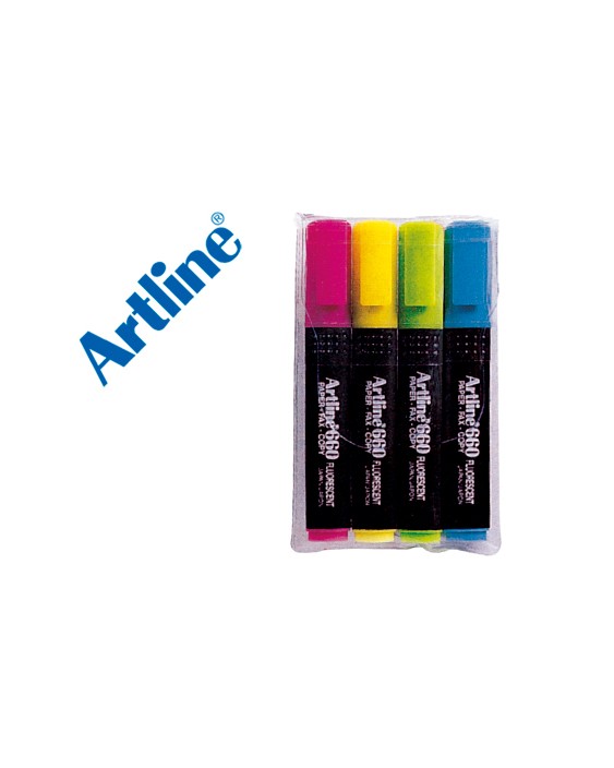 Rotulador artline fluorescente ek-660 punta biselada bolsa de 4 unidades colores surtidos