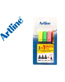 Rotulador artline fluorescente ek-660 blister de 3 unidades + 1 boligrafo serie 7000 sin cargo