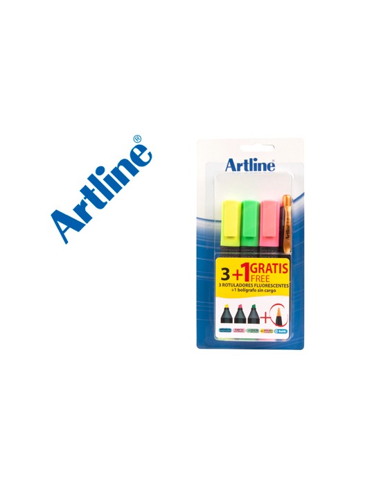 Rotulador artline fluorescente ek-660 blister de 3 unidades + 1 boligrafo serie 7000 sin cargo
