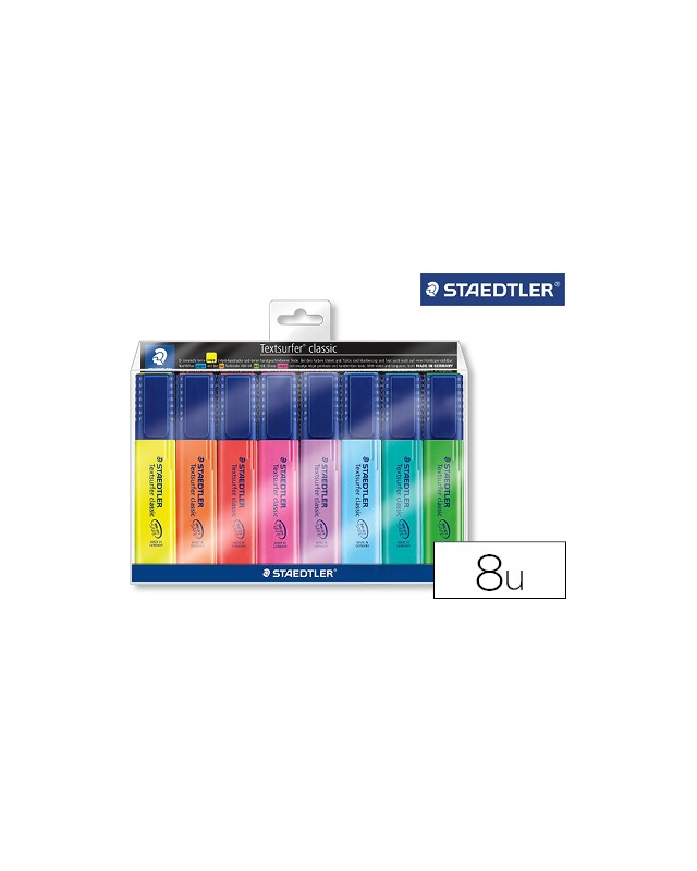 Rotulador staedtler textsurfer 364 fluorescente bolsa de 6 unidades colores surtidos + 2 regalo