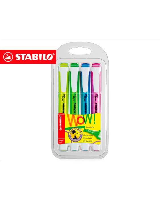 Rotulador stabilo fluorescente fino swing cool estuche de 4 unidades colores surtidos