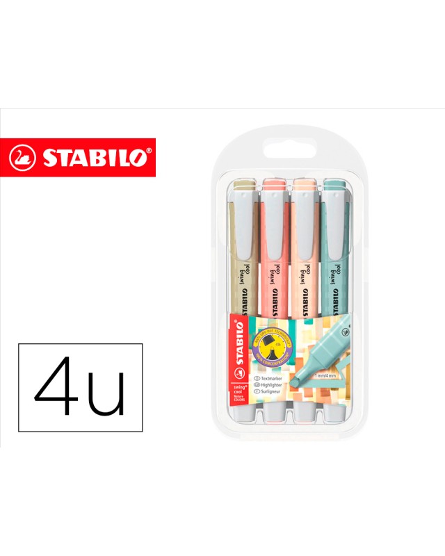 Rotulador stabilo fluorescente swing cool nature colors estuche de 4 unidades colores surtidos