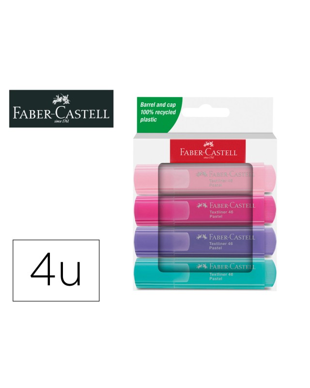 Rotulador faber castell fluorescente textliner 46 pastel estuche 4 unidades colores surtidos
