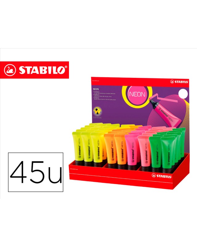 Rotulador stabilo fluorescente 72 neon expositor de 45 unidades colores surtidos