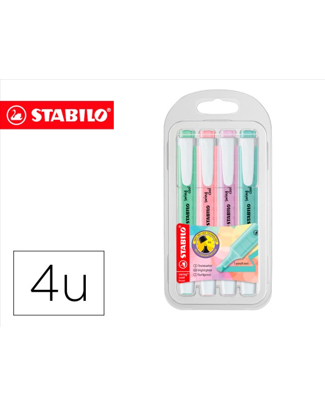 Rotulador stabilo fluorescente swing cool color pastel bolsa de 4 unidades colores surtidos