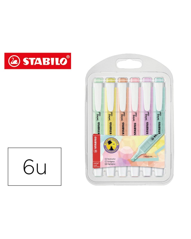 Rotulador stabilo fluorescente swing cool color pastel bolsa de 6 unidades colores surtidos