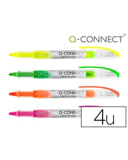 Rotulador q-connect fluorescente punta biselada tinta liquida bolsa de 4 unidades colores surtidos