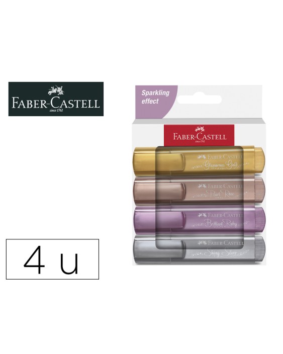 Rotulador faber castell fluorescente textliner 46 metalico estuche de 4 unidades colores surtidos