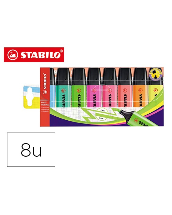 Rotulador stabilo boss fluorescente 70 estuche de 8 unidades colores surtidos